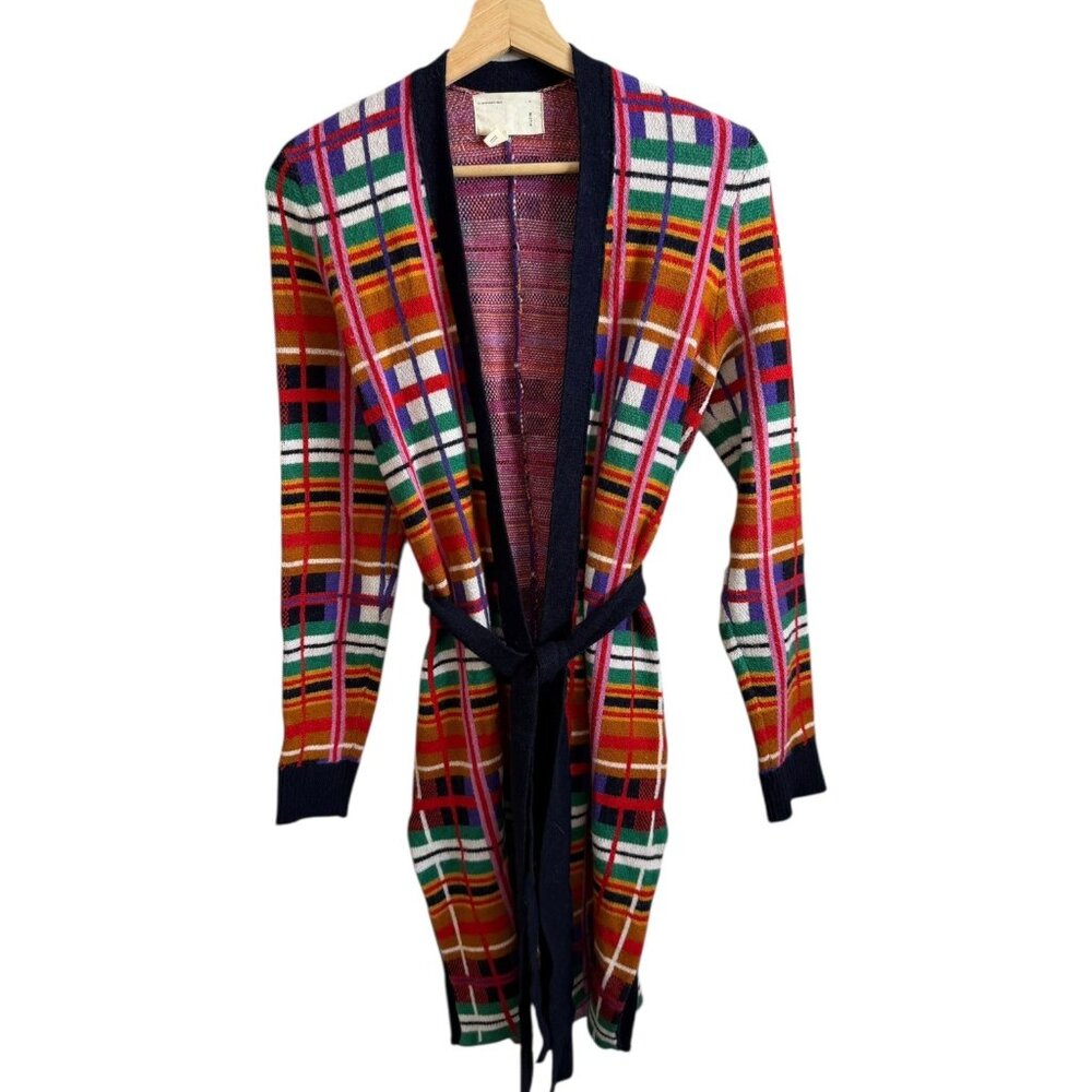 Anthropologie x Moth Multicolor Plaid Williston‎ Tie Waist Long Cardigan XS Twee